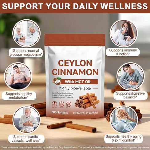 Ceylon Cinnamon Softgels with MCT Oil – 300 Softgels | Easy Absorption, Supports Digestive Comfort & Overall Wellness, Non-GMO, Gluten Free, Soy Free in Kuwait
