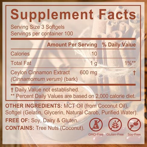 Ceylon Cinnamon Softgels with MCT Oil – 300 Softgels | Easy Absorption, Supports Digestive Comfort & Overall Wellness, Non-GMO, Gluten Free, Soy Free in Kuwait