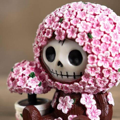Pacific Giftware Sakura Furrybones Cherry Blossom Skeleton Figurine, Cute Pink Skull Collectible Statue with Flower Pot, Kawaii Floral Resin Gothic Decor 3.25" H in Saudi Arabia