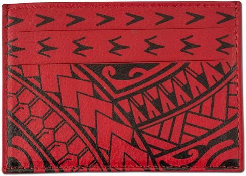 Polynesian Tattoo Leather Credit Card Holder Super Slim Wallet "Hiku" with Tribal Tattoo art by Eugene Ta’ase (Red) from in Saudi Arabia