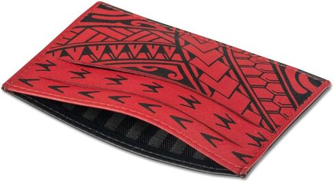 Polynesian Tattoo Leather Credit Card Holder Super Slim Wallet "Hiku" with Tribal Tattoo art by Eugene Ta’ase (Red) from in Saudi Arabia
