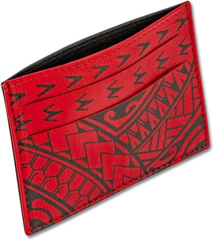 Polynesian Tattoo Leather Credit Card Holder Super Slim Wallet "Hiku" with Tribal Tattoo art by Eugene Ta’ase (Red) from in Saudi Arabia
