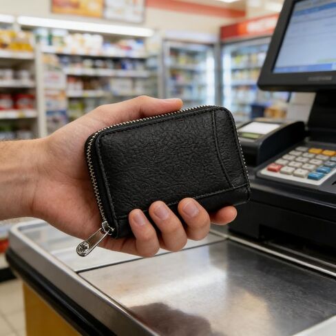 A piece of,Women's Zip Around Leather Wallet, Small RFID Blocking Card Holder with Coin Pocket, Ladies Compact Wallet Organizer (Black) in Kuwait