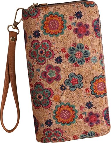 Vegan Cork Wallets for Women, Boho RFID Clutch Bag, Large Capacity Bifold Wallet, Zip Around Purse with Coin Pocket, RFID Blocking Handbag, Cork Leather Cell Phone Holder (Style-2) in Saudi Arabia