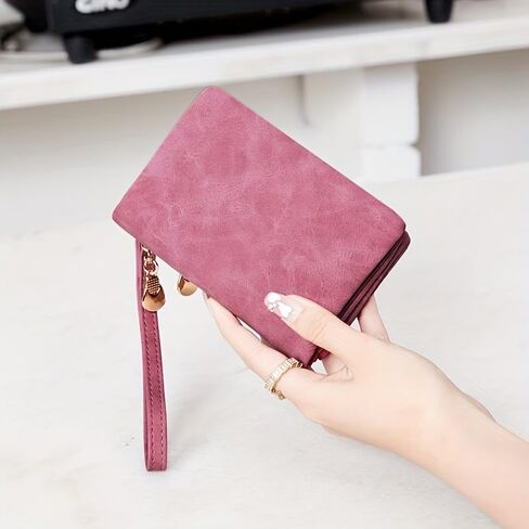 Women's Vintage Mini Wallet with Wrist Strap, Zipper Coin Pocket & Card Slots in Kuwait