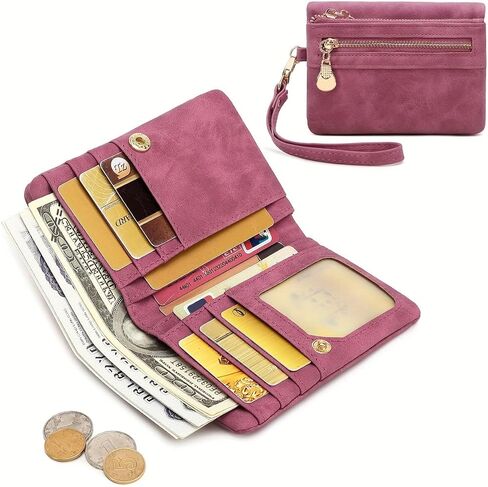 Women's Vintage Mini Wallet with Wrist Strap, Zipper Coin Pocket & Card Slots in Kuwait