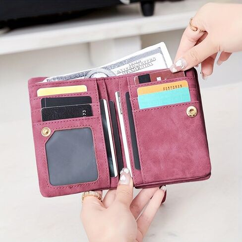 Women's Vintage Mini Wallet with Wrist Strap, Zipper Coin Pocket & Card Slots in Kuwait
