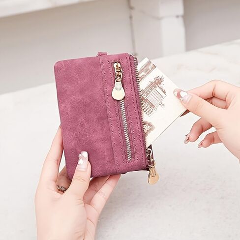 Women's Vintage Mini Wallet with Wrist Strap, Zipper Coin Pocket & Card Slots in Kuwait