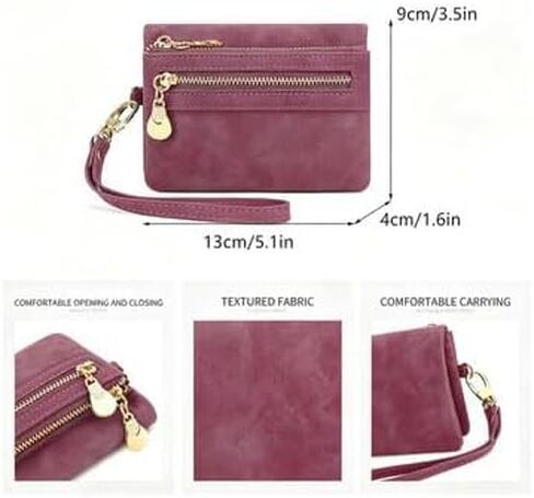 Women's Vintage Mini Wallet with Wrist Strap, Zipper Coin Pocket & Card Slots in Kuwait