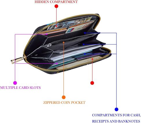 RFID-Blocking Zip Around Wallets for Women with Detachable Wrist Strap,Large Capacity Phone Holder with Card Organizer & Coin Pocket,Colorful Butterflies on Wooden in Saudi Arabia
