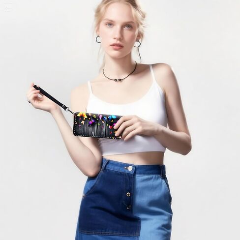 RFID-Blocking Zip Around Wallets for Women with Detachable Wrist Strap,Large Capacity Phone Holder with Card Organizer & Coin Pocket,Colorful Butterflies on Wooden in Saudi Arabia