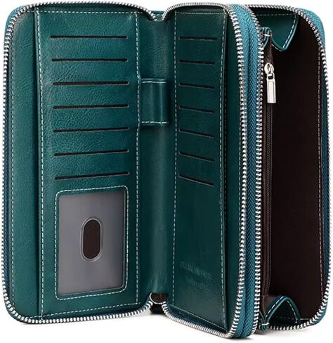 PU Vegan Leather RFID Long Wallet for Women, Zip Around Closure & Wristlet Hand Strap, Large Capacity Card Slots Coin Pocket & Pen Holder (Black) in Kuwait