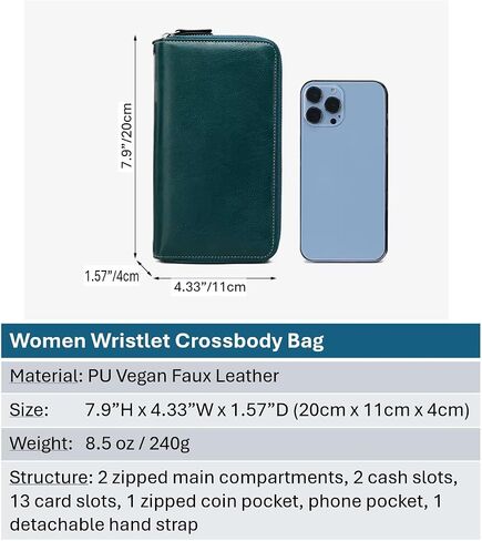 PU Vegan Leather RFID Long Wallet for Women, Zip Around Closure & Wristlet Hand Strap, Large Capacity Card Slots Coin Pocket & Pen Holder (Black) in Kuwait