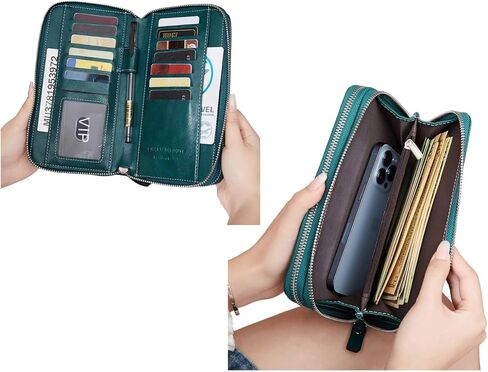 PU Vegan Leather RFID Long Wallet for Women, Zip Around Closure & Wristlet Hand Strap, Large Capacity Card Slots Coin Pocket & Pen Holder (Black) in Kuwait