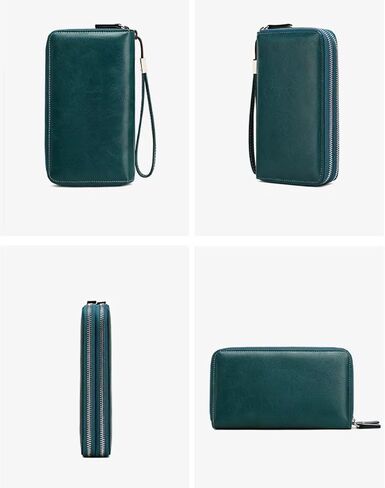 PU Vegan Leather RFID Long Wallet for Women, Zip Around Closure & Wristlet Hand Strap, Large Capacity Card Slots Coin Pocket & Pen Holder (Black) in Kuwait