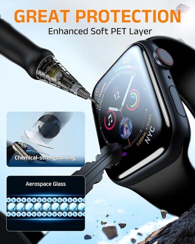 EZ-GLAZ 4 PACK for Apple Watch se1/2/3 Series 4/5/6 44mm&7/8/9 Series 45mm, Anti-Scratch,Self-Healing Soft EPU Screen Protector,Easy to Install, Bubble Free, HD Transparent, Touch Sensitive in Saudi Arabia