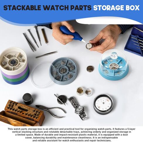 4 Pcs Watch Parts Organizer Kit with Movement Dust Cover, Parts Storage Box, Dial Storage Box, Air Blower Dust Blaster for Watch Repair in Saudi Arabia