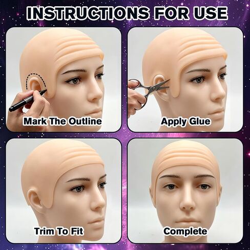 16 Pcs Halloween Bald Caps with Glasses Set Realistic Bald Head Wig Caps for Adults Men Women, Funny Cosplay Costume Accessory for Party, Trick or Treat, Stage Performance in Saudi Arabia