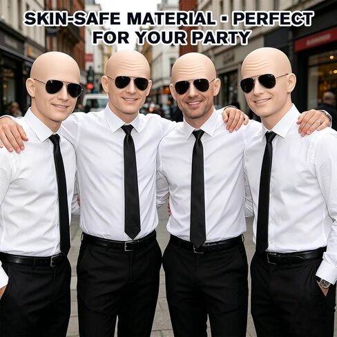 16 Pcs Halloween Bald Caps with Glasses Set Realistic Bald Head Wig Caps for Adults Men Women, Funny Cosplay Costume Accessory for Party, Trick or Treat, Stage Performance in Saudi Arabia