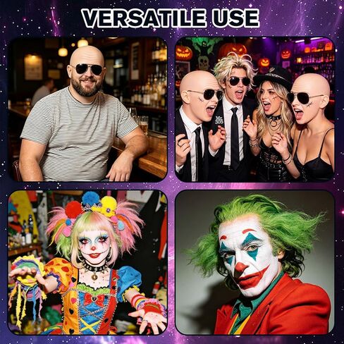 16 Pcs Halloween Bald Caps with Glasses Set Realistic Bald Head Wig Caps for Adults Men Women, Funny Cosplay Costume Accessory for Party, Trick or Treat, Stage Performance in Saudi Arabia