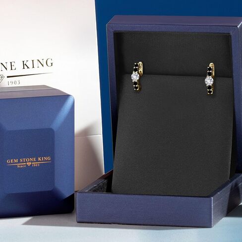أقراط من الذهب الأصفر عيار 10 قيراط من Gem Stone King مرصعة بالياقوت والألماس الأسود للنساء | 1.02 كتو | الأحجار الكريمة جوهرة سبتمبر | جولة 4 مم in Kuwait