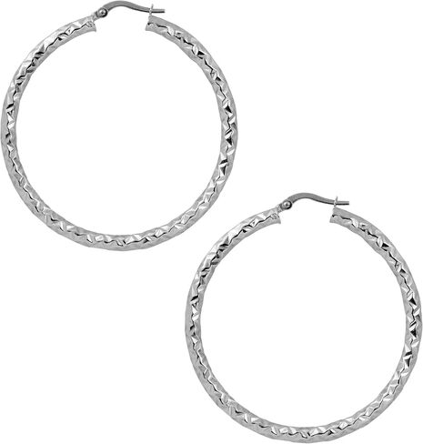 Kooljewelry 10k Gold 40 mm Diamond-cut Round Hoop Earrings in Kuwait