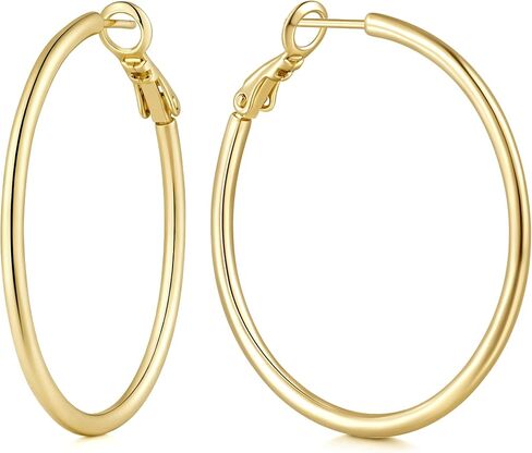 14K Gold Earrings for Women Gold Hoop Earrings Gold Earring for Women Hoop Refined and Quietly Luxurious Look Hoops Earring for Womens 30/40/50mm in Kuwait