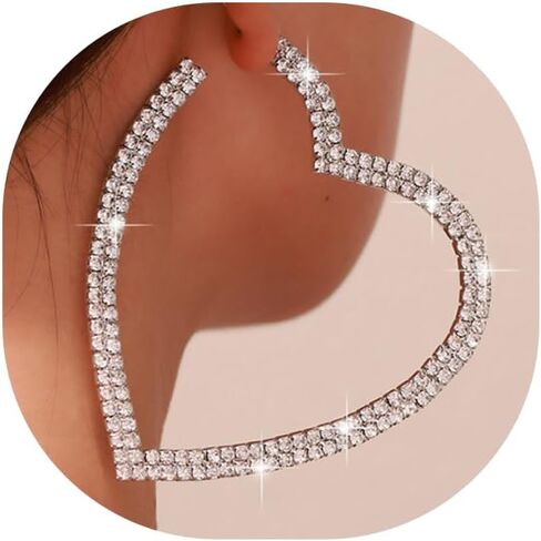 Big Heart Rhinestone Hoop Earrings Sparkly Statement Earrings for Women Crystal Drop Dangle Earrings Bar Disco Prom Earrings Valentine Bridal Jewelry in Saudi Arabia