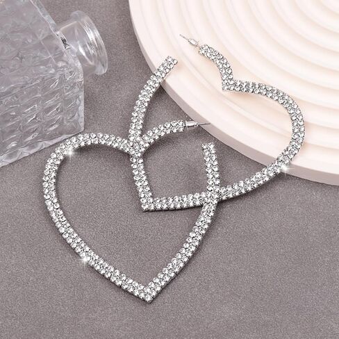Big Heart Rhinestone Hoop Earrings Sparkly Statement Earrings for Women Crystal Drop Dangle Earrings Bar Disco Prom Earrings Valentine Bridal Jewelry in Saudi Arabia