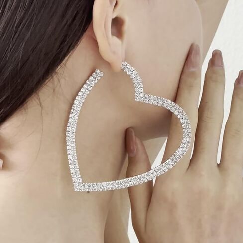 Big Heart Rhinestone Hoop Earrings Sparkly Statement Earrings for Women Crystal Drop Dangle Earrings Bar Disco Prom Earrings Valentine Bridal Jewelry in Saudi Arabia