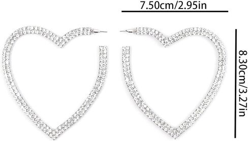 Big Heart Rhinestone Hoop Earrings Sparkly Statement Earrings for Women Crystal Drop Dangle Earrings Bar Disco Prom Earrings Valentine Bridal Jewelry in Saudi Arabia