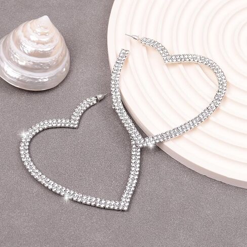 Big Heart Rhinestone Hoop Earrings Sparkly Statement Earrings for Women Crystal Drop Dangle Earrings Bar Disco Prom Earrings Valentine Bridal Jewelry in Saudi Arabia