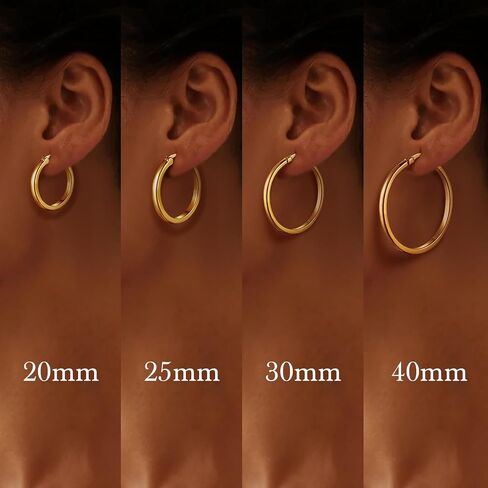 Gold Hoop Earrings for Women 14K Gold Earrings for Women 14K Gold Hoop Earring for Womens Hoops One Style yet Multiple Moods Hoops Earring for Womens 20/25/30/40mm in Saudi Arabia