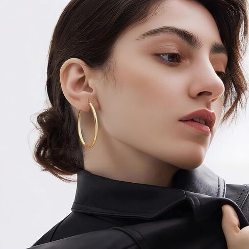 Gold Hoop Earrings for Women 14K Gold Earrings for Women 14K Gold Hoop Earring for Womens Hoops One Style yet Multiple Moods Hoops Earring for Womens 20/25/30/40mm in Saudi Arabia