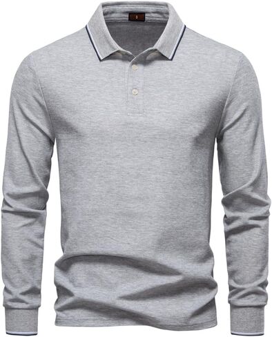 Mens Polo Shirts Long Sleeve Comfort Cotton Polo Shirt Casual Tops in Saudi Arabia