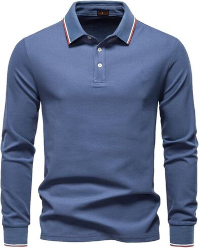 Mens Polo Shirts Long Sleeve Comfort Cotton Polo Shirt Casual Tops in Saudi Arabia