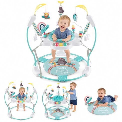 Honey Joy Baby Bouncer Activity Center ، الطائر الرضع والطاولة مع مقعد دوار 360 درجة ، 3 ارتفاعات قابلة للتعديل ، حصيرة ، الموسيقى ، الأضواء ، الأصوات والألعاب التنموية ، مركز النشاط للأطفال أكثر من 6 أشهر ، الأزرق in Kuwait