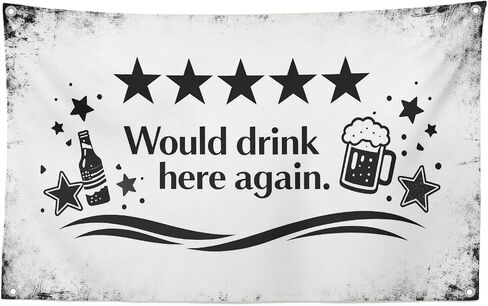 Baiquiro Would Drink Here Again 5 Star Rating Beer Tapestry 3x5Ft Funny Bar Wall Decor 100D Polyester with 4 Silver Grommets for Man Cave Home Bar Party Decoration in Saudi Arabia