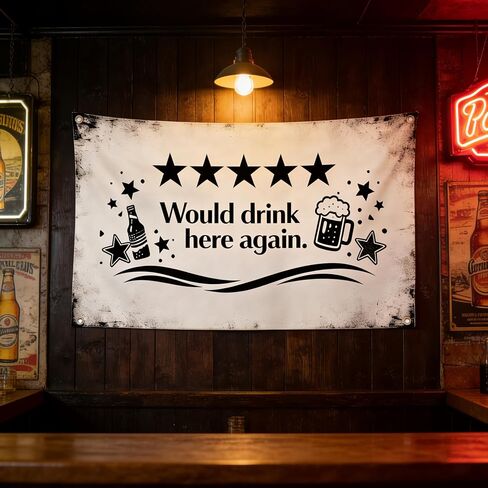 Baiquiro Would Drink Here Again 5 Star Rating Beer Tapestry 3x5Ft Funny Bar Wall Decor 100D Polyester with 4 Silver Grommets for Man Cave Home Bar Party Decoration in Saudi Arabia