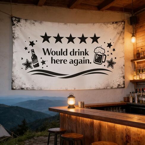 Baiquiro Would Drink Here Again 5 Star Rating Beer Tapestry 3x5Ft Funny Bar Wall Decor 100D Polyester with 4 Silver Grommets for Man Cave Home Bar Party Decoration in Saudi Arabia