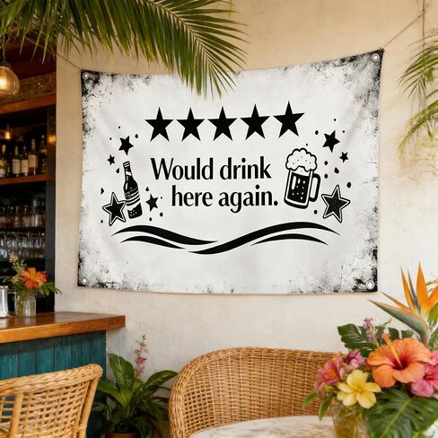 Baiquiro Would Drink Here Again 5 Star Rating Beer Tapestry 3x5Ft Funny Bar Wall Decor 100D Polyester with 4 Silver Grommets for Man Cave Home Bar Party Decoration in Saudi Arabia