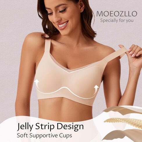 MOEOZLLO V Lace Bras for Women No Underwire Seamless Bralettes for Women Wireless Bra Soft Support Everyday T Shirt Bras -M,Beige in Saudi Arabia