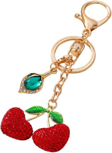 Cute Rhinestone Cherry Fruit Keychain Shiny Strawberry Lemon Cherry Keyring Keychain for Women Car Key Ornaments in Saudi Arabia