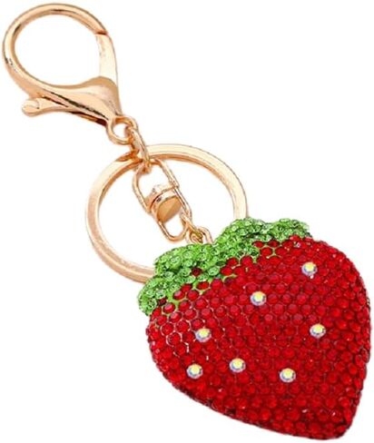 Cute Rhinestone Cherry Fruit Keychain Shiny Strawberry Lemon Cherry Keyring Keychain for Women Car Key Ornaments in Saudi Arabia
