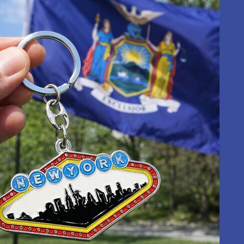 Westmon Works NYC New York Keepsake Keychain Metal Ring Vacation Souvenir with Skyline Statue of Liberty and Empire State Building Charms in Kuwait