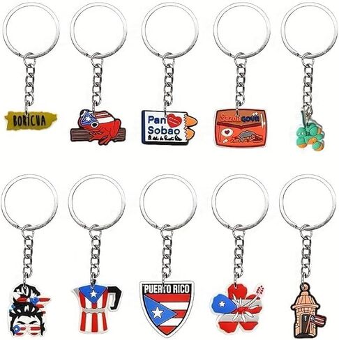 10pcs Puerto Rico PVC Keychain Souvenir Charms, Puerto Rican Gift Bundle, Bulk Puerto Rico Bundle Set PR Souvenirs in Saudi Arabia