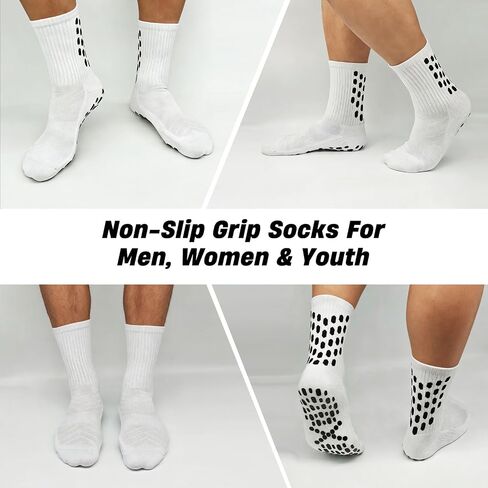 Soccer Grip Socks for Men & Women Non-Slip Football Athletic Socks with Traction Pads, Cushioned Crew, 3/4 Pairs in Kuwait