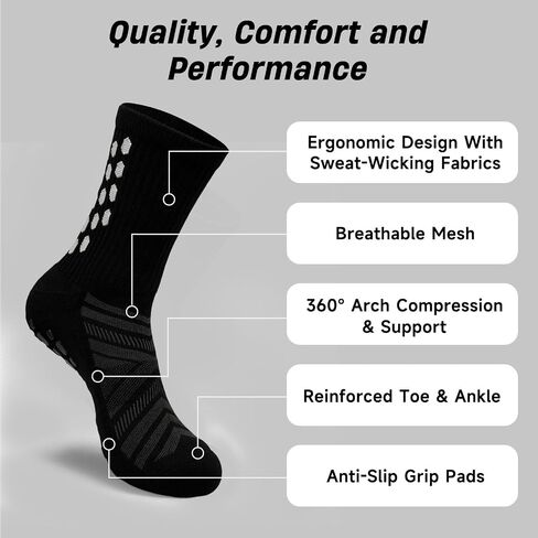 Soccer Grip Socks for Men & Women Non-Slip Football Athletic Socks with Traction Pads, Cushioned Crew, 3/4 Pairs in Kuwait