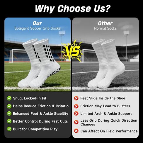 Soccer Grip Socks for Men & Women Non-Slip Football Athletic Socks with Traction Pads, Cushioned Crew, 3/4 Pairs in Kuwait