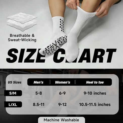Soccer Grip Socks for Men & Women Non-Slip Football Athletic Socks with Traction Pads, Cushioned Crew, 3/4 Pairs in Kuwait